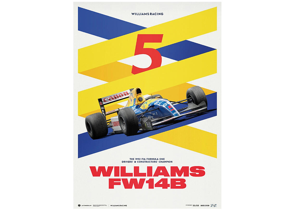 Poster Williams Racing FW14B Red Five F1 World Champion Nigel Mansell 1992